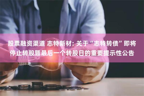 股票融资渠道 志特新材: 关于“志特转债”即将停止转股暨最后一个转股日的重要提示性公告