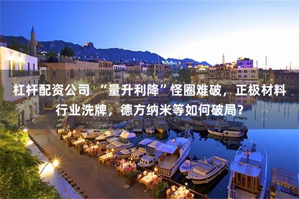 杠杆配资公司  “量升利降”怪圈难破，正极材料行业洗牌，德方纳米等如何破局？