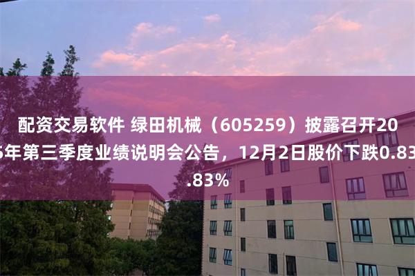 配资交易软件 绿田机械（605259）披露召开2025年第三季度业绩说明会公告，12月2日股价下跌0.83%