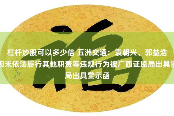 杠杆炒股可以多少倍 五洲交通：袁朝兴、郭益浩等人因未依法履行其他职责等违规行为被广西证监局出具警示函