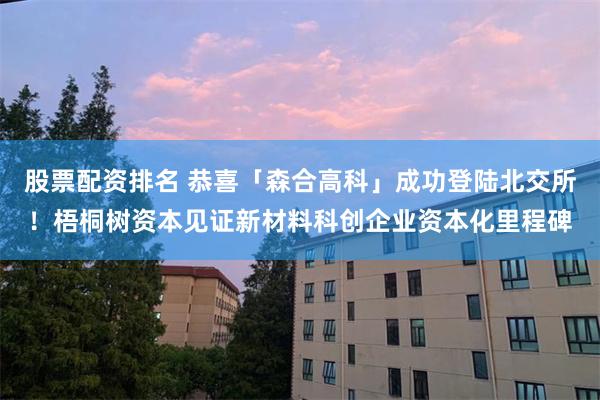 股票配资排名 恭喜「森合高科」成功登陆北交所！梧桐树资本见证新材料科创企业资本化里程碑